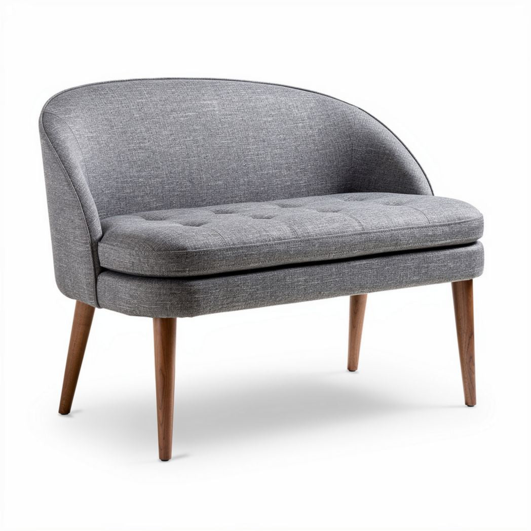 Grijs stoffen loveseat met houten poten 120 x 70 x 80cm