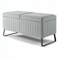 Opbergbank van stof met metalen poten 90 x 40 x 45cm in lichtgrijs