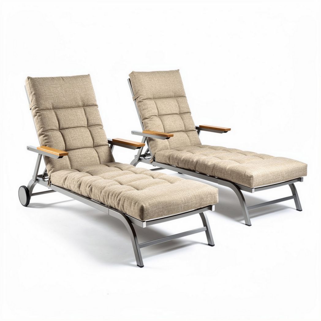 Ligbedden set van 2 met metalen frame en stoffen bekleding kleur beige 150 x 60 x 90cm