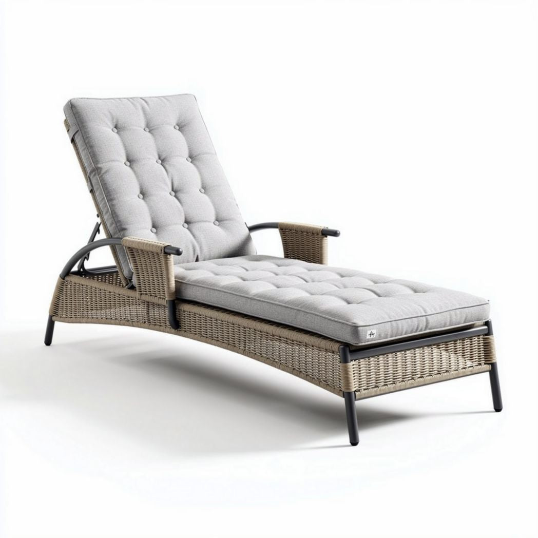Ligbed van rotan met zwarte kussen 200 x 75 x 30cm voor tuingebruik