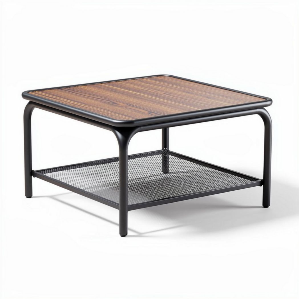 Salontafel van hout met metalen onderstel en opbergruimte 80 x 80 x 40cm