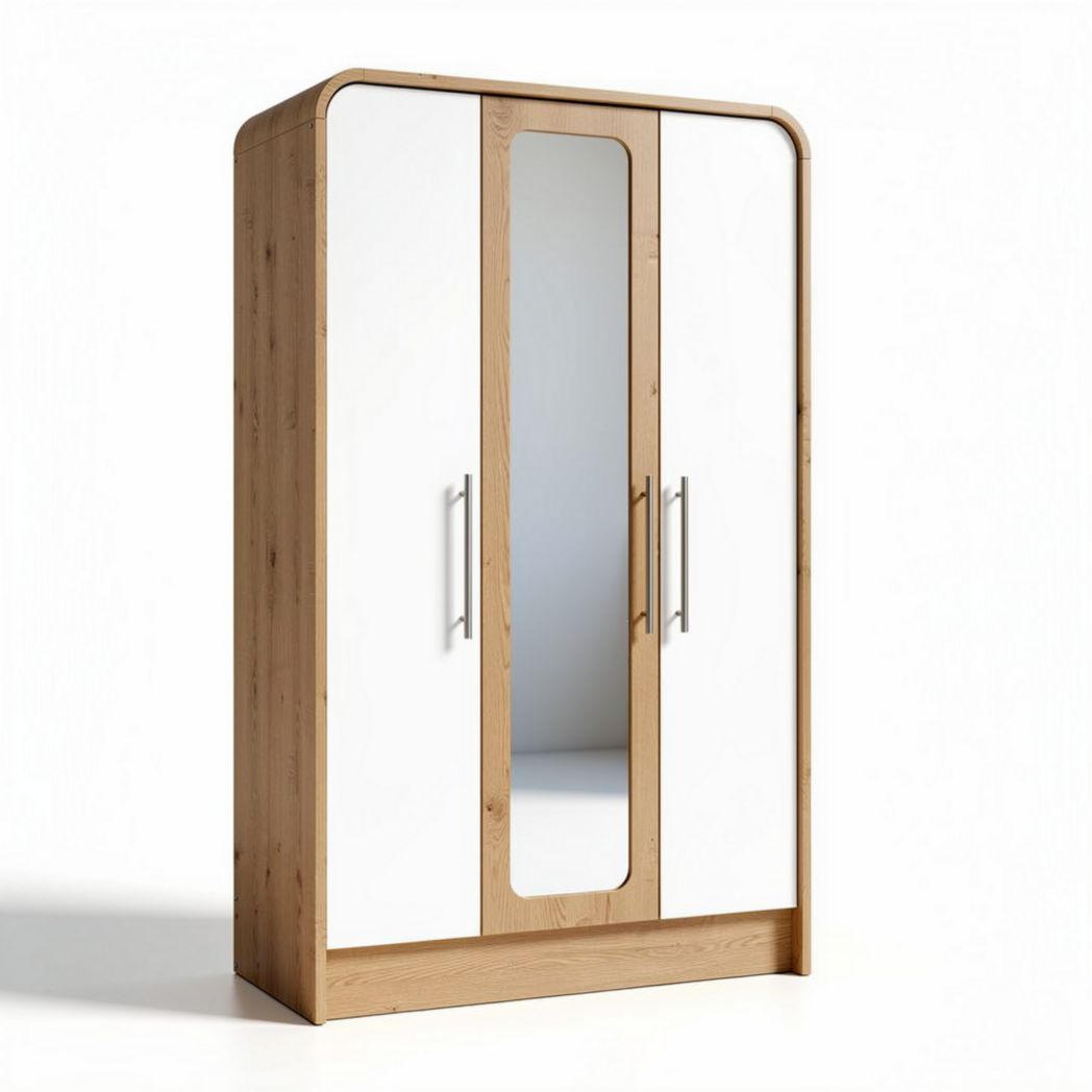 Kast met spiegel van hout en wit MDF 180 x 90 x 50 cm