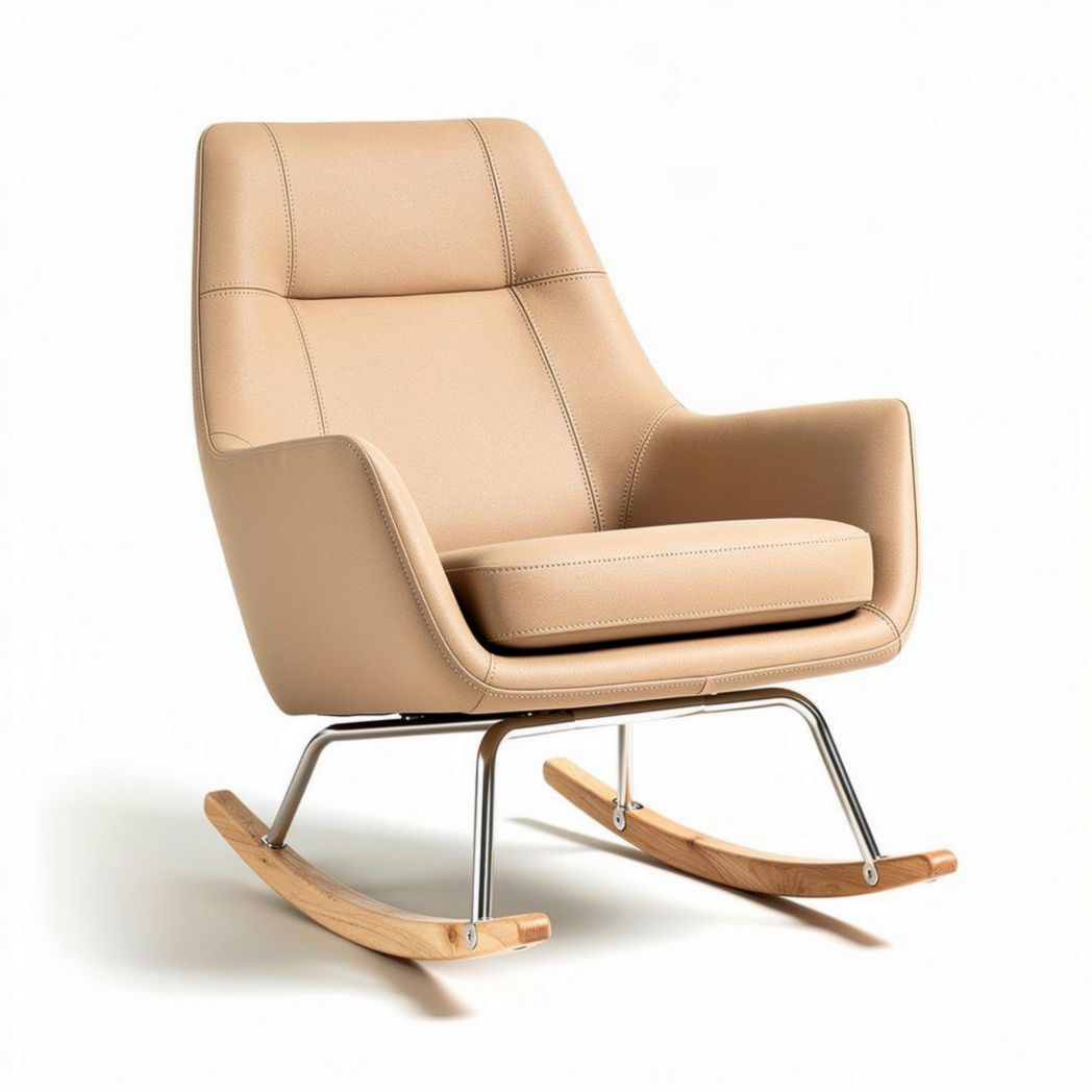 Gecombineerde schommelstoel van kunstleer en hout 80 x 70 x 90cm beige