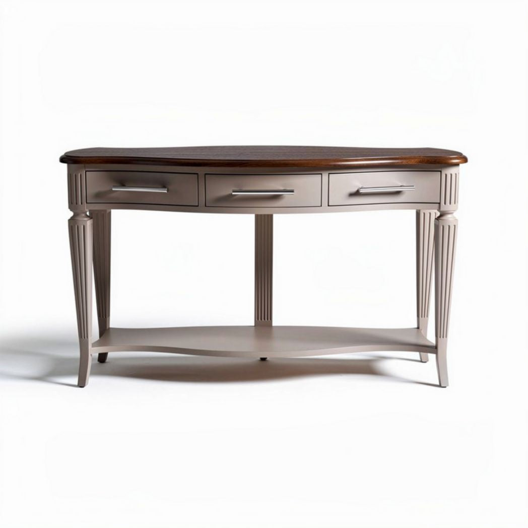 Houten console tafel met drie lades en veelkleurig bovenblad 120 x 60 x 75cm
