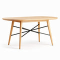 Ovale eettafel met houten blad en zwart metalen onderstel 150 x 75 x 75cm
